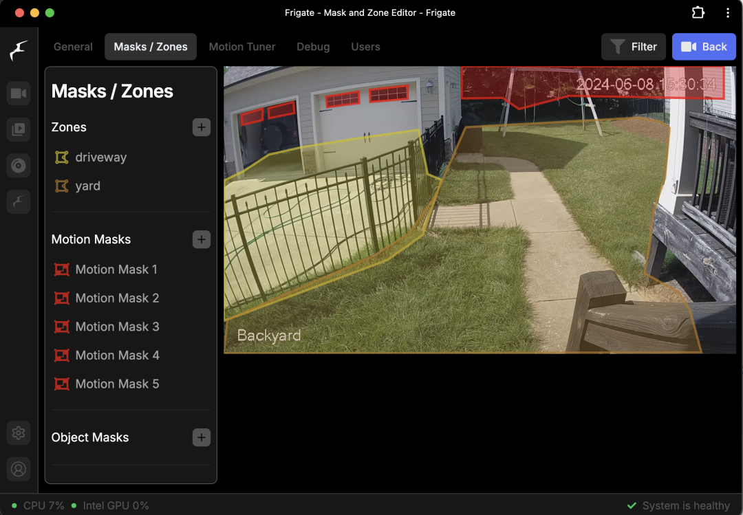 Built-in mask and zone editor